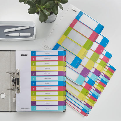 Leitz 1-20 Index, A4, PC Printable, Heavy Duty Plastic, Extra Wide, White/Multi-Coloured, WOW Range, 12450000