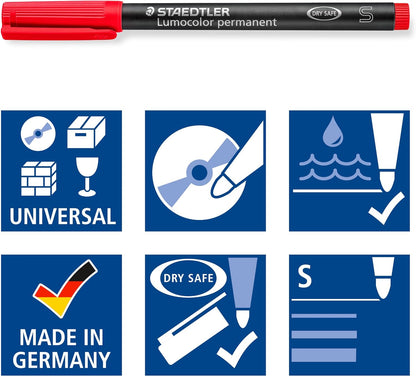 STAEDTLER 313 WP8 Lumocolor Permanent Pen, Superfine Line Width, 0.4mm - Assorted Colours (Pack of 8