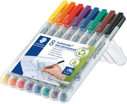 STAEDTLER 311 WP8 Lumocolor Non-Permanent Pen, Superfine Line Width, 0.4mm - Assorted Colours (Pack of 8