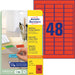 AVERY Zweckform L6038-20 Rote Etiketten (960 Aufkleber, 45,7x21,2mm auf A4, wieder rückstandsfrei ablösbar, selbstklebende Farbetiketten, Papier matt, bedruckbare, farbige Klebeetiketten) 20 Blatt