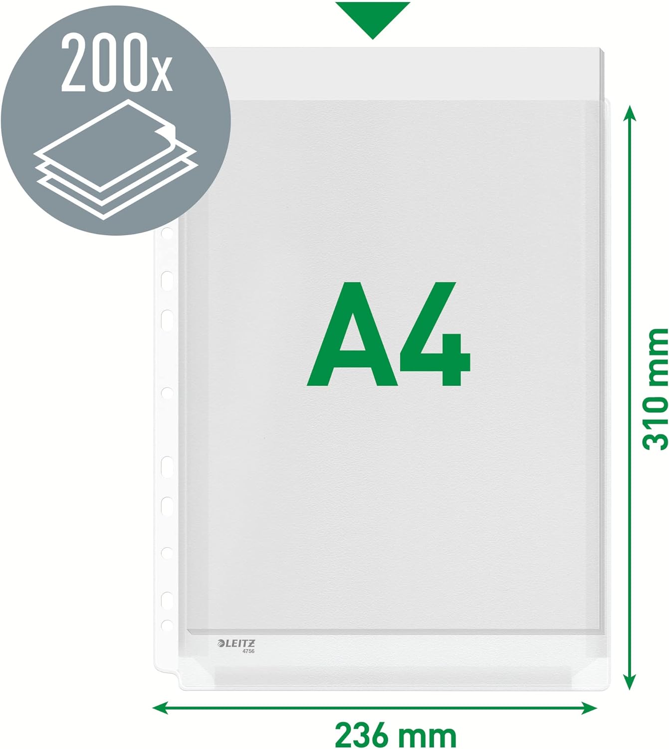 Leitz Premium Plastic Punched Pocket A4, Expanding, High Capacity 200 Sheets, 170 Micron PVC, Top Open, Pack of 5, 47563003