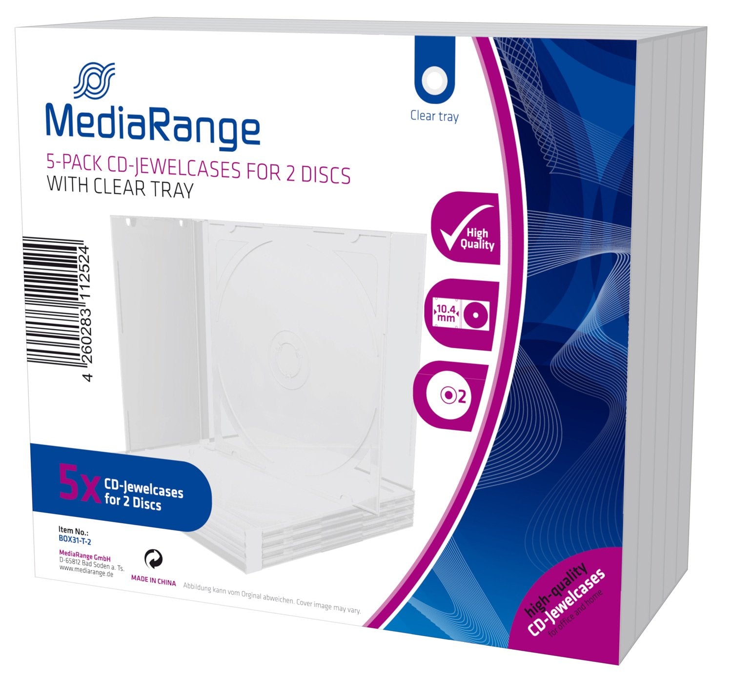 MEDIARANGE BOX31 T-2 – Black Single CD Jewel Case, Holds 2 Disks Clear (Pack of 5