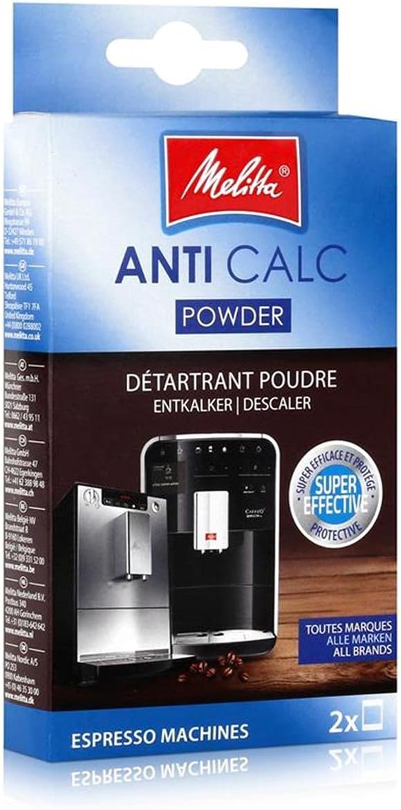 Melitta 178582 Entkalker Kaffeevollautomaten Anti Calc Espresso 2 Pulver Beutel je 40g (2x 40g), Verpackung kann variieren