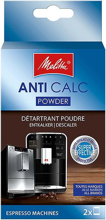Melitta 178582 Entkalker Kaffeevollautomaten Anti Calc Espresso 2 Pulver Beutel je 40g (2x 40g), Verpackung kann variieren