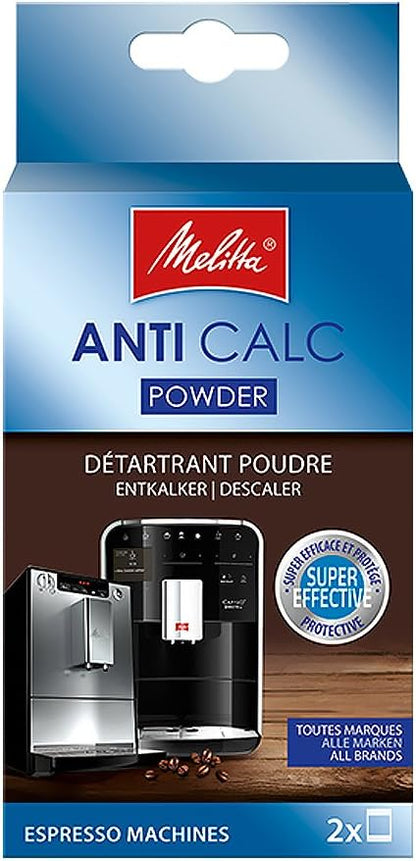 Melitta 178582 Entkalker Kaffeevollautomaten Anti Calc Espresso 2 Pulver Beutel je 40g (2x 40g), Verpackung kann variieren