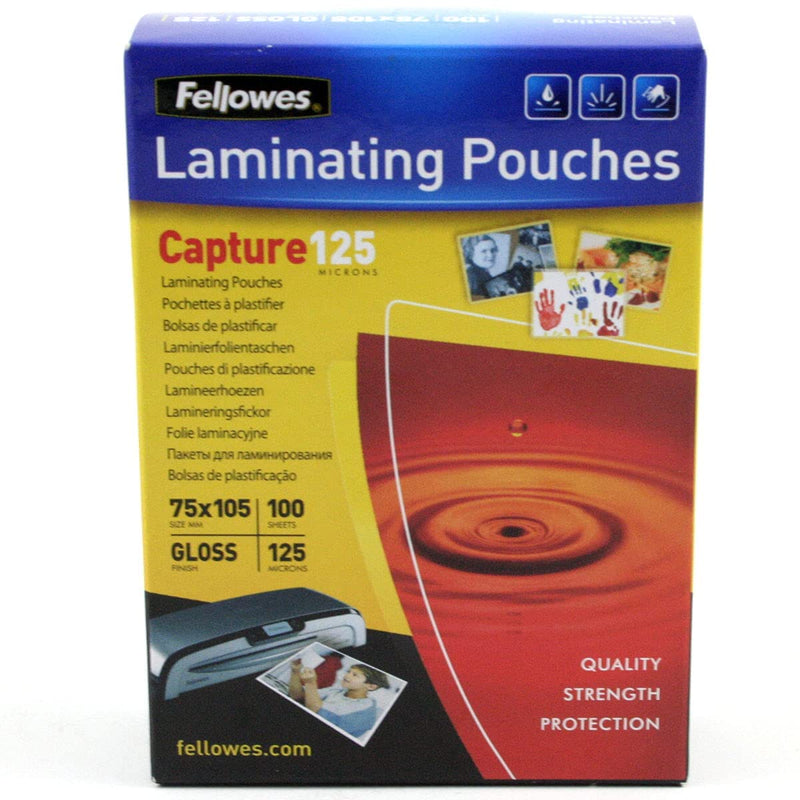 Fellowes Laminating Pouches (75x105mm) - Glossy Finish - 100 Sheets, 250 Micron (2 x 125 Micron) High Quality Finish - Ideal for Photos, ID Cards & Small Documents