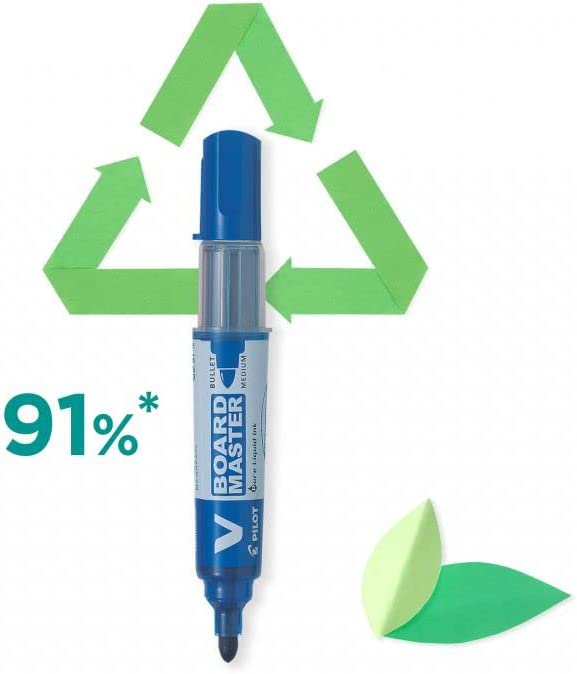 Pilot Begreen Recycled V Board Master Whiteboard Marker Bullet 6.0 mm Tip - Black/Red/Blue/Green/Orange, Wallet of 5
