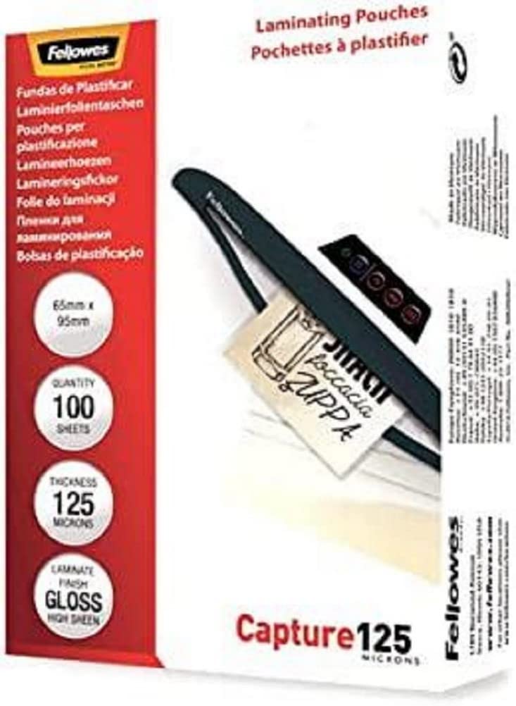 Fellowes Capture 65x95mm 125 Micron Glossy Laminating Pouches (Pack of 100