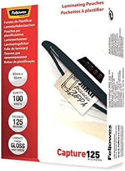 Fellowes Capture 65x95mm 125 Micron Glossy Laminating Pouches (Pack of 100