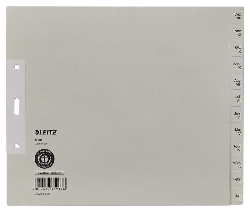 Leitz 12303085 Index Sheets A4 with Months Backwards from December to January Paper 12 Sheets Pack of 5 Grey (In German