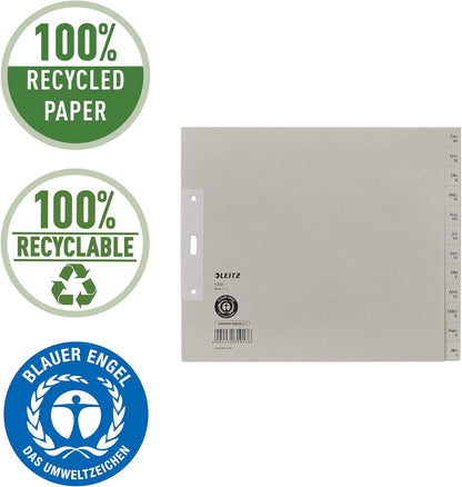 Leitz 12303085 Index Sheets A4 with Months Backwards from December to January Paper 12 Sheets Pack of 5 Grey (In German