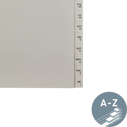 Leitz 12303085 Index Sheets A4 with Months Backwards from December to January Paper 12 Sheets Pack of 5 Grey (In German