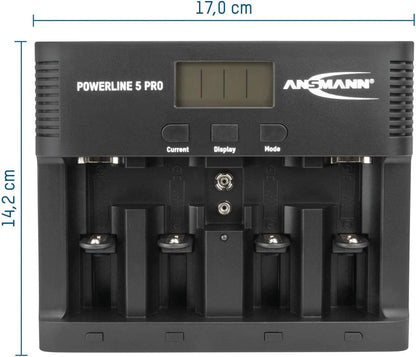 ANSMANN Battery charger for 1-4 AA, AAA, C or D + 1 x 9 V block batteries - NiMH battery charger with 4 charging programs: charging/discharging/testing/refreshing/safety shutdown for safe use