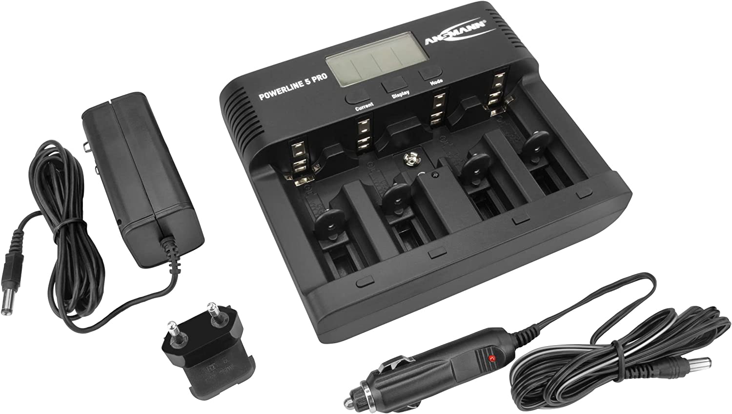 ANSMANN Battery charger for 1-4 AA, AAA, C or D + 1 x 9 V block batteries - NiMH battery charger with 4 charging programs: charging/discharging/testing/refreshing/safety shutdown for safe use