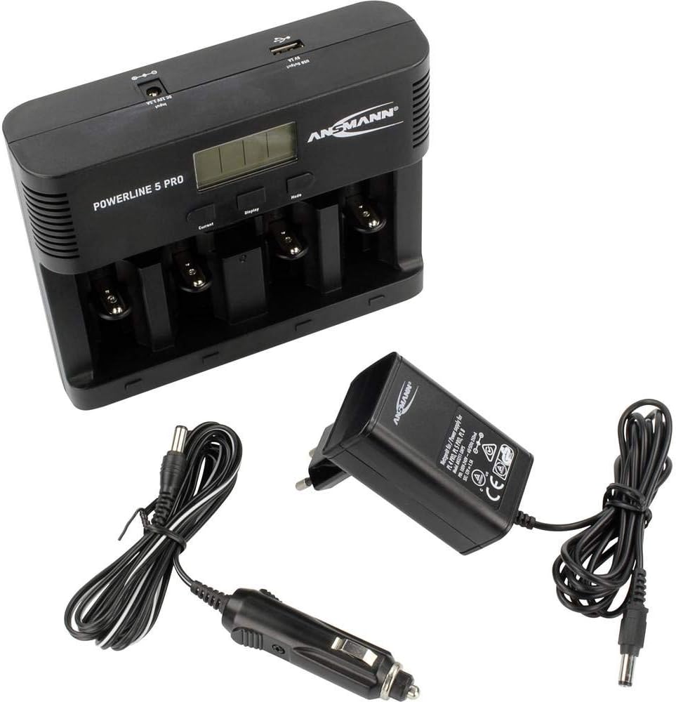 ANSMANN Battery charger for 1-4 AA, AAA, C or D + 1 x 9 V block batteries - NiMH battery charger with 4 charging programs: charging/discharging/testing/refreshing/safety shutdown for safe use