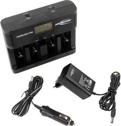 ANSMANN Battery charger for 1-4 AA, AAA, C or D + 1 x 9 V block batteries - NiMH battery charger with 4 charging programs: charging/discharging/testing/refreshing/safety shutdown for safe use