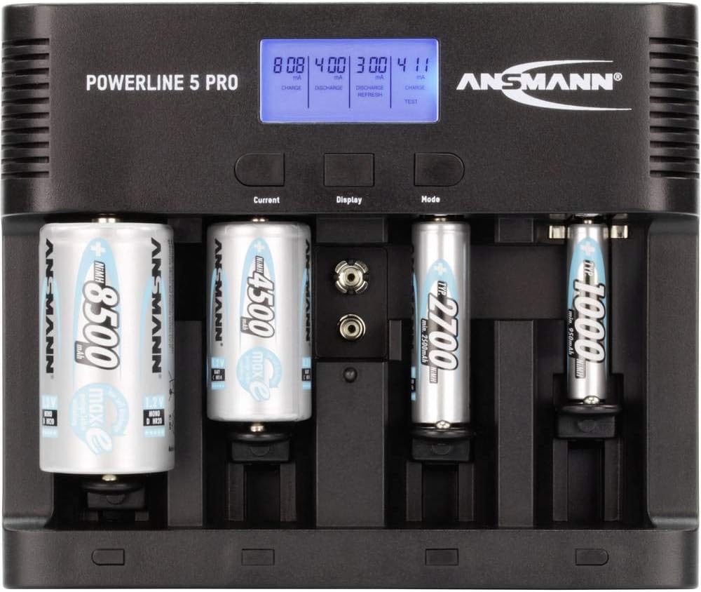 ANSMANN Battery charger for 1-4 AA, AAA, C or D + 1 x 9 V block batteries - NiMH battery charger with 4 charging programs: charging/discharging/testing/refreshing/safety shutdown for safe use