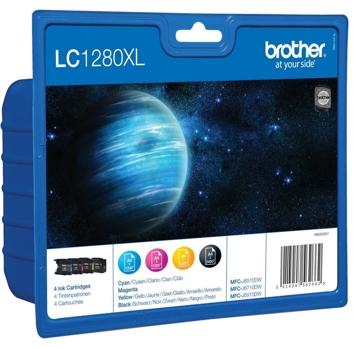 Brother LC1280XLVALBP - 4-pack - black, yellow, cyan, magenta - original - ink cartridge - for Brother MFC-J5910DW, MFC-J6510DW, MFC-J6710DW, MFC-J6910DW