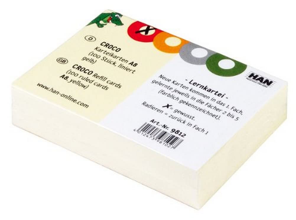 Han 9812, cartoncini Croco, robusto cartone schedario, con stampa colorata, 10 confezioni da 100 carte, Giallo