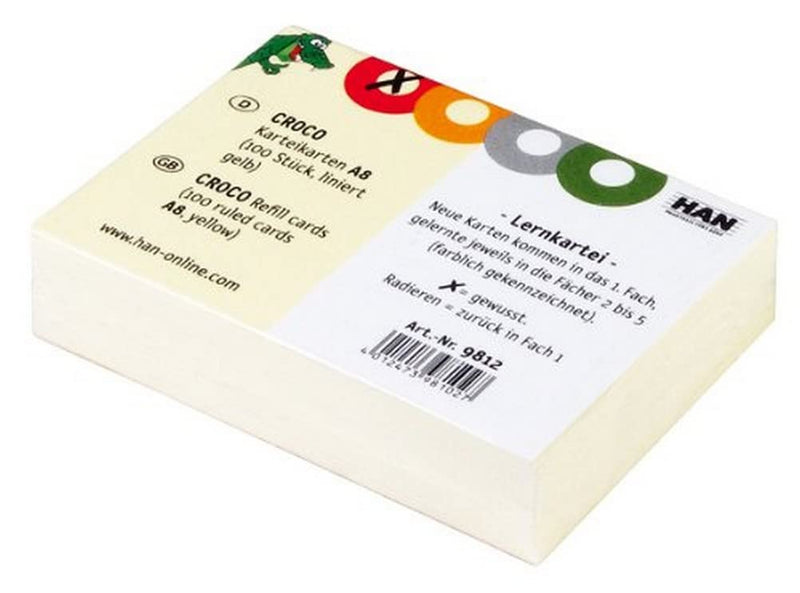 Han 9812, cartoncini Croco, robusto cartone schedario, con stampa colorata, 10 confezioni da 100 carte, Giallo