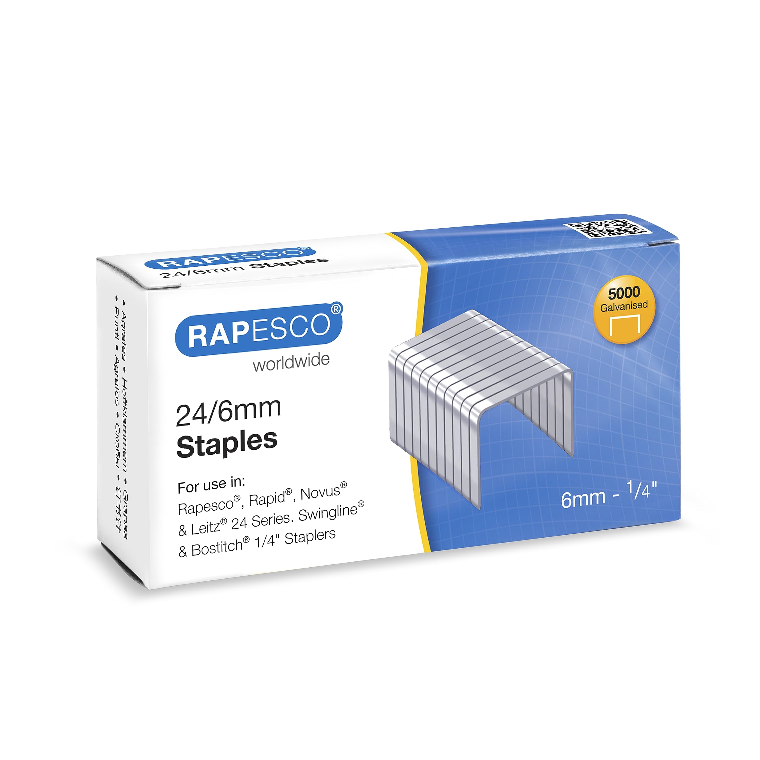 Rapesco S24602Z3 24/6 mm Galvanised Staples, Box of 5000