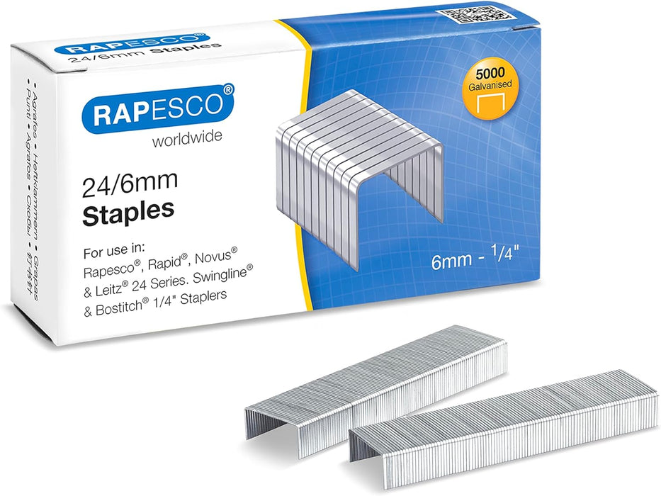 Rapesco S24602Z3 24/6 mm Galvanised Staples, Box of 5000