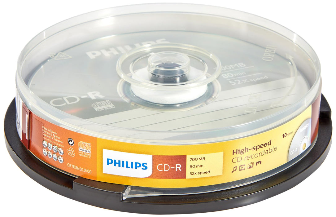 Philips CR7D5 NB10/00 CD-R Blank Discs 80 Min 52x 700MB 10er Spindel Single