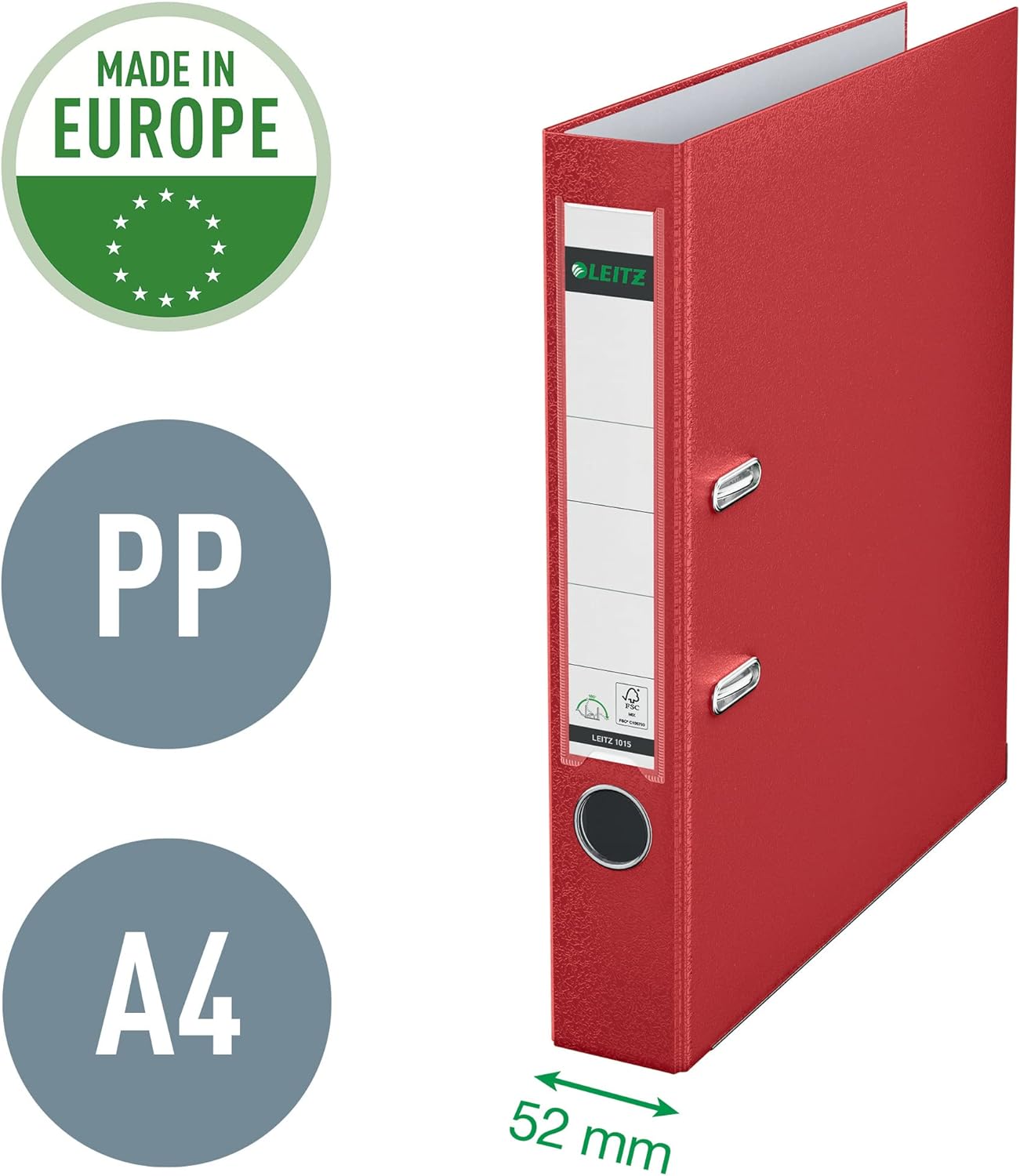 Leitz Lever Arch File, Red, A4, 50mm Width, Plastic, 10155025