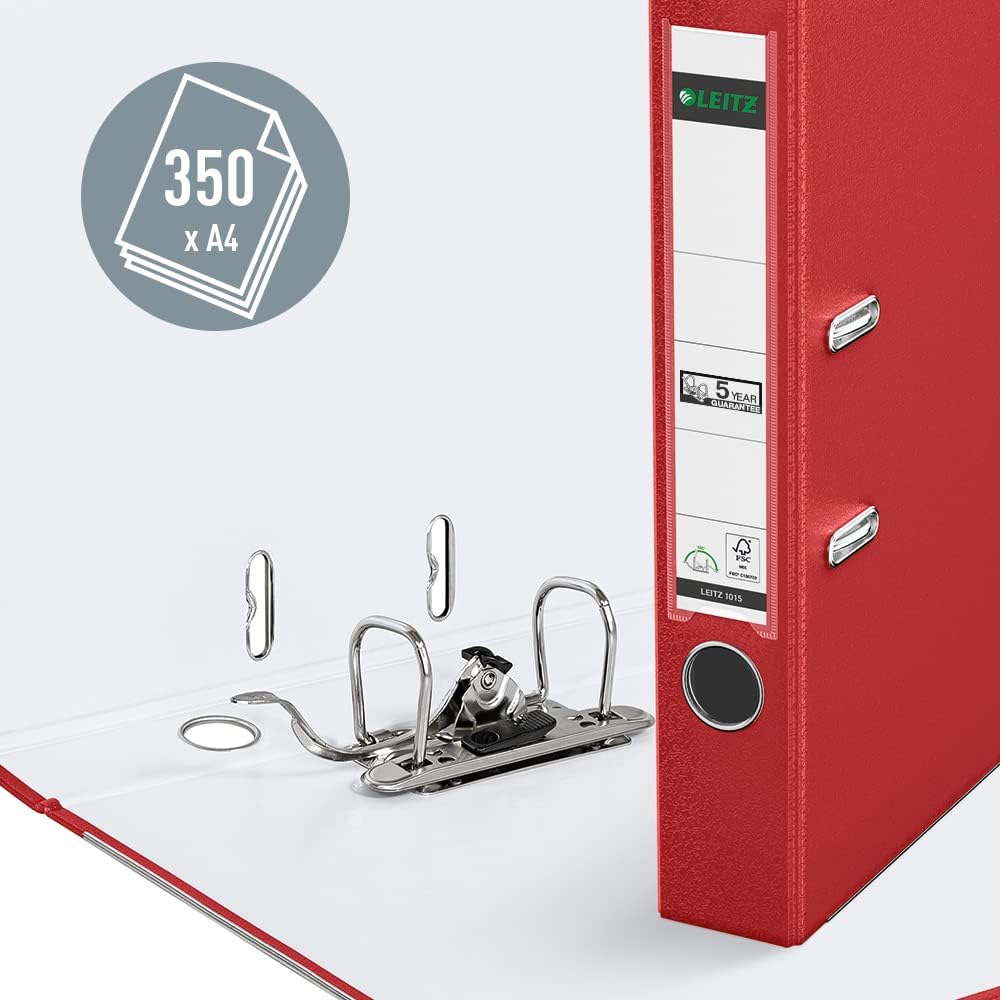Leitz Lever Arch File, Red, A4, 50mm Width, Plastic, 10155025