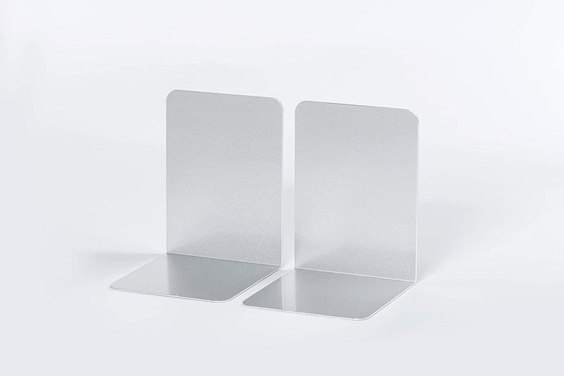MAUL Buchstütze aus Aluminium (2er Pack) 12x12x17,5cm | Bücherhalter, Organizer für Kinder, Bücher, Büro, Regal | Bücherstütze im stilvollen Aluminium Design, möbelschonender Buchhalter | Silber
