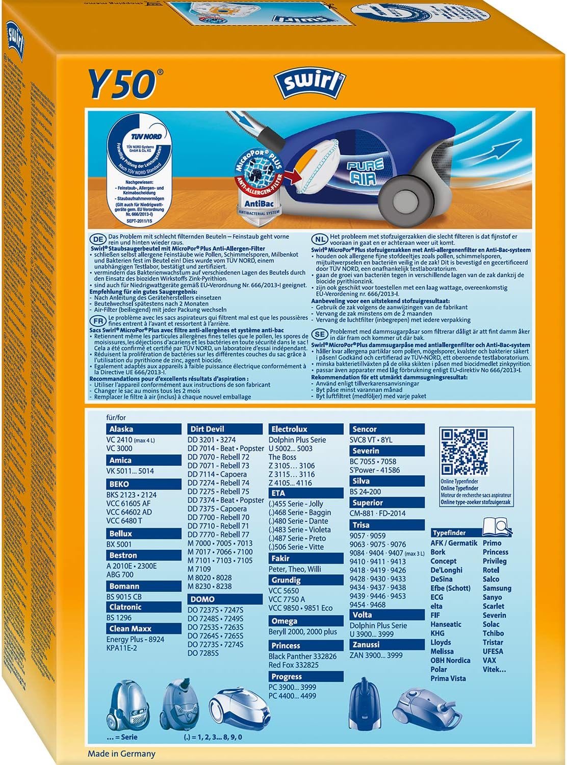 swirl Vacuum Cleaner Bag. Y 50 MP Plus Green, Acrylic, 4er Pack 4er Pack Y 50 - For Dirt Devil, Progress and Samsung vacuum cleaners