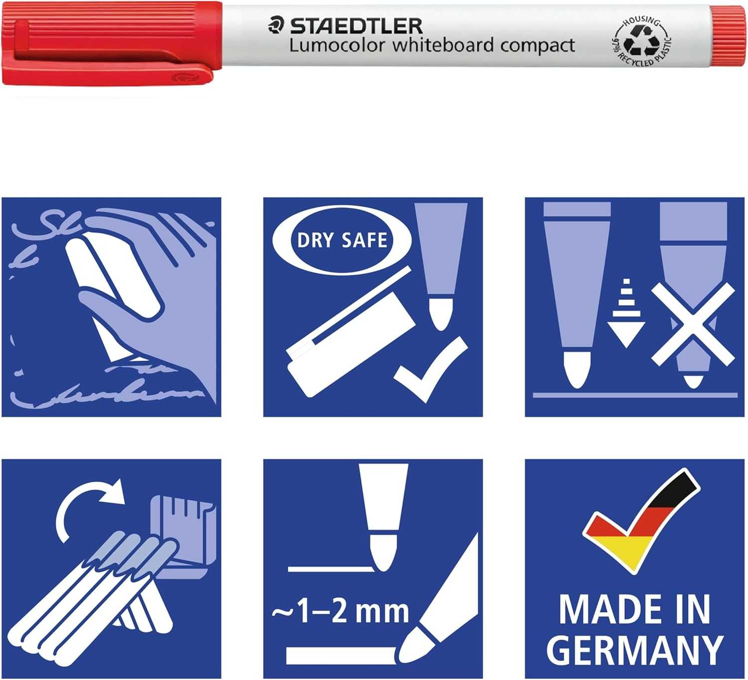 Staedtler Lumocolor Compact 341-9 Whiteboard Marker - Black (Pack of 10