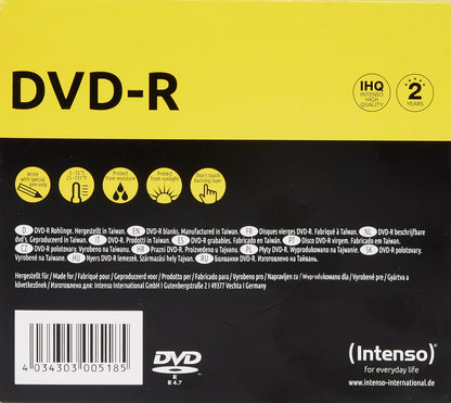 Intenso DVD-R 4.7 GB 16X Speed Single Layer Recordable DVD Media Slim Jewel Case (Pack of 10)
