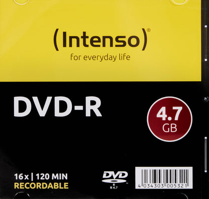 Intenso DVD-R 4.7 GB 16X Speed Single Layer Recordable DVD Media Slim Jewel Case (Pack of 10)