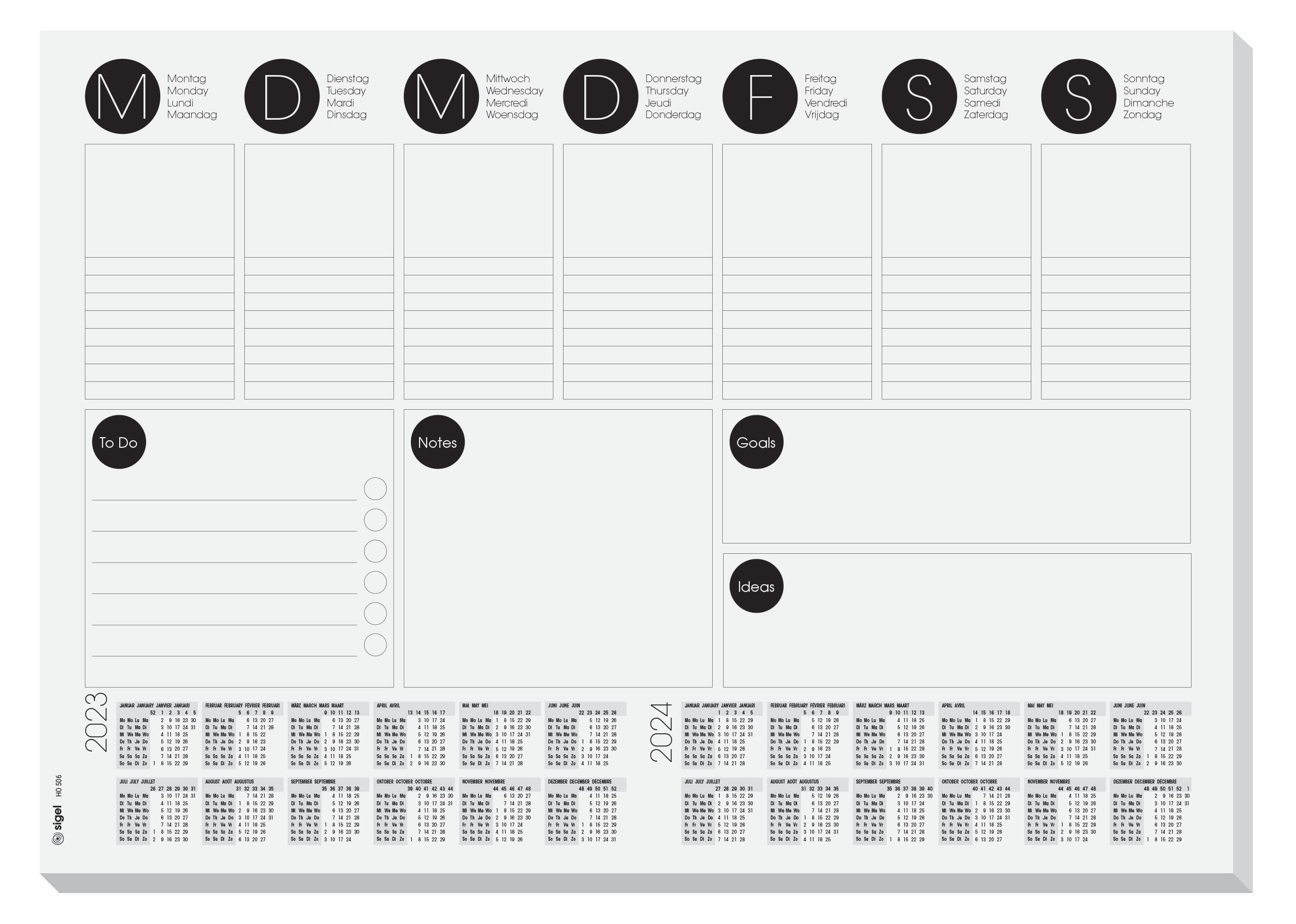 SIGEL HO506 Paper Desk Pad, with 2-year calendar, 42 x 29.7 cm, design BlackandWhite, 80gsm, 30 sheets