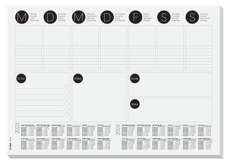 SIGEL HO506 Paper Desk Pad, with 2-year calendar, 42 x 29.7 cm, design BlackandWhite, 80gsm, 30 sheets