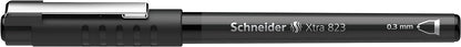 Schneider XTRA 823 Ink Roller Pen with Stainless Steel Conical Tip 0.3 mm Black Pack of 10