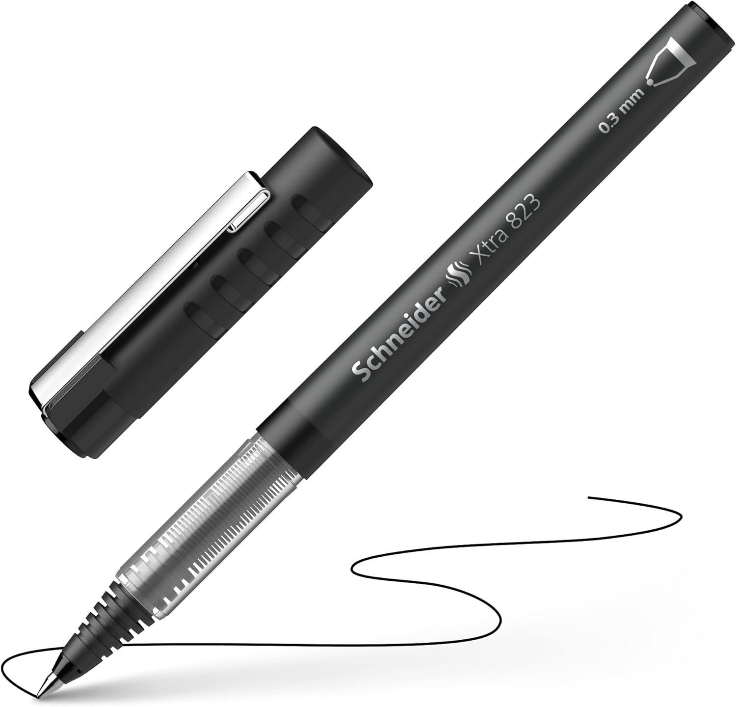 Schneider XTRA 823 Ink Roller Pen with Stainless Steel Conical Tip 0.3 mm Black Pack of 10