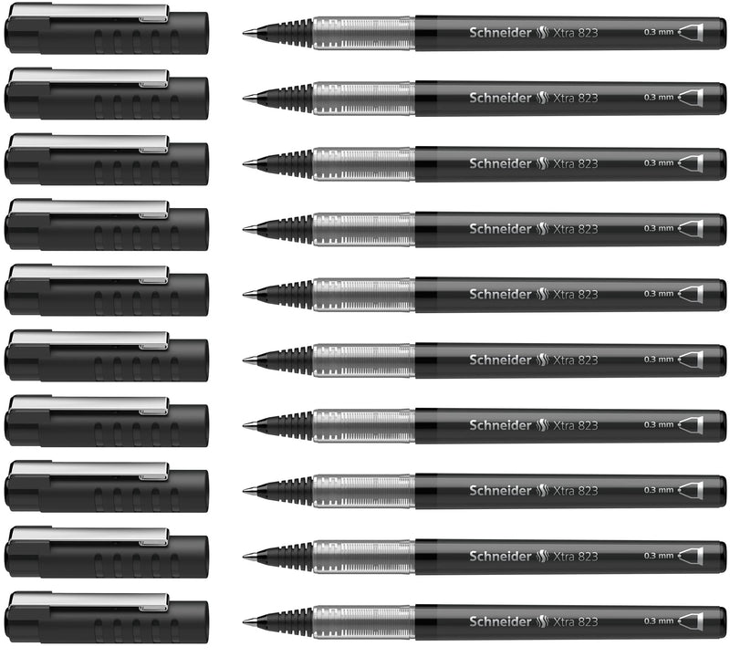 Schneider XTRA 823 Ink Roller Pen with Stainless Steel Conical Tip 0.3 mm Black Pack of 10