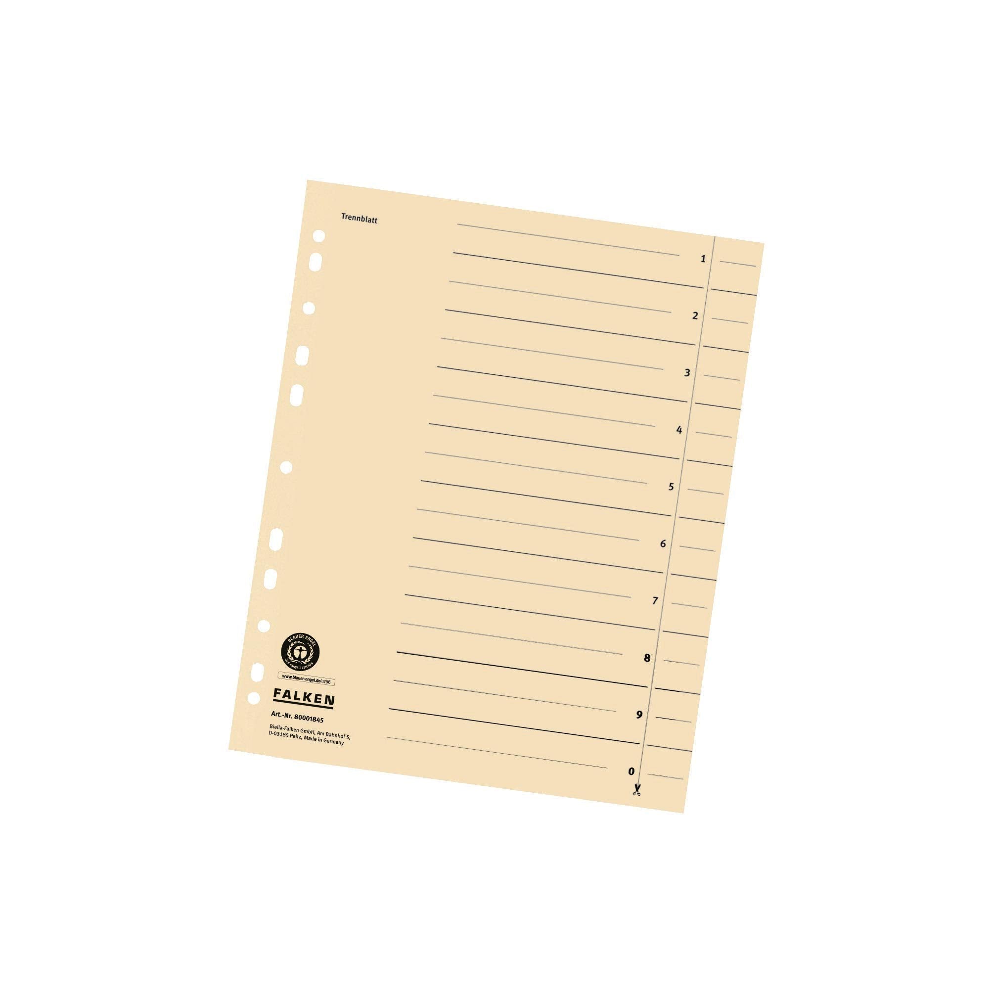 Original Falken 100 pack of dividers. Made in Germany. Made of recycled cardboard for DIN A4 light chamois dividers dividers folders index calendars Blue Angel