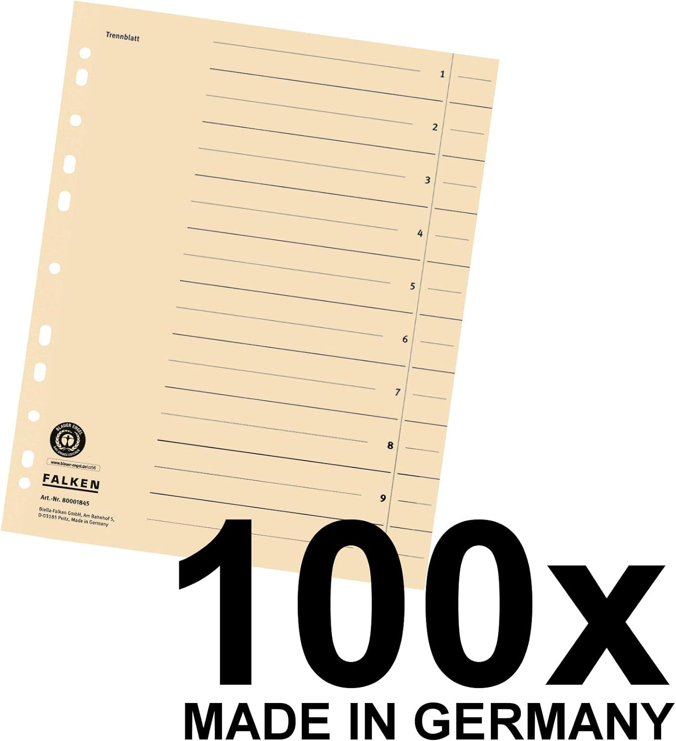 Original Falken 100 pack of dividers. Made in Germany. Made of recycled cardboard for DIN A4 light chamois dividers dividers folders index calendars Blue Angel