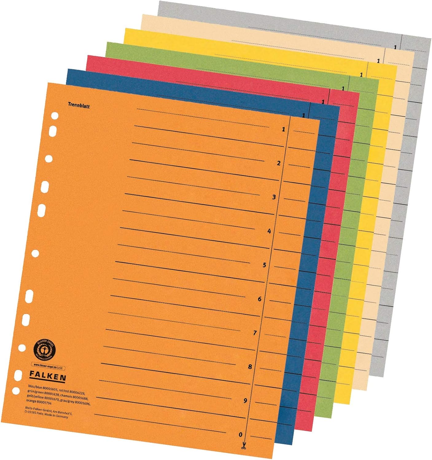 Original Falken 100 pack of dividers. Made in Germany. Made of recycled cardboard for DIN A4 light chamois dividers dividers folders index calendars Blue Angel