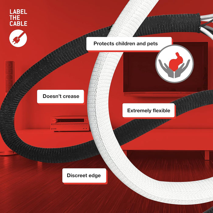 LABEL THE CABLE Flexible & Durable Self-Closing Cable Tidy - Can be Cut - Cable Sleeve for Perfect Cable Management - LTC CABLE TUBE - 2 m - White - LTC 5120 2m White