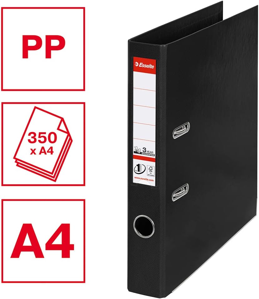 Esselte A4 Folder, Black, 52 mm Spine, Plastic, Vivida Series, Pack of 1, 811470