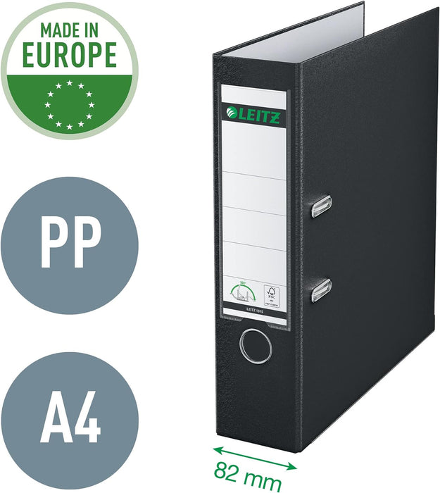 Leitz Lever Arch File, Cardboard, 8 cm Spine, 10105095 - A4, Black