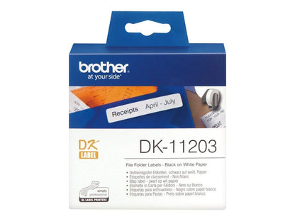 Brother DK-11203 Label Roll, File Folder Labels, Black on White, 300 Labels, 17 mm (W) x 87 mm (L), Brother Genuine Supplies