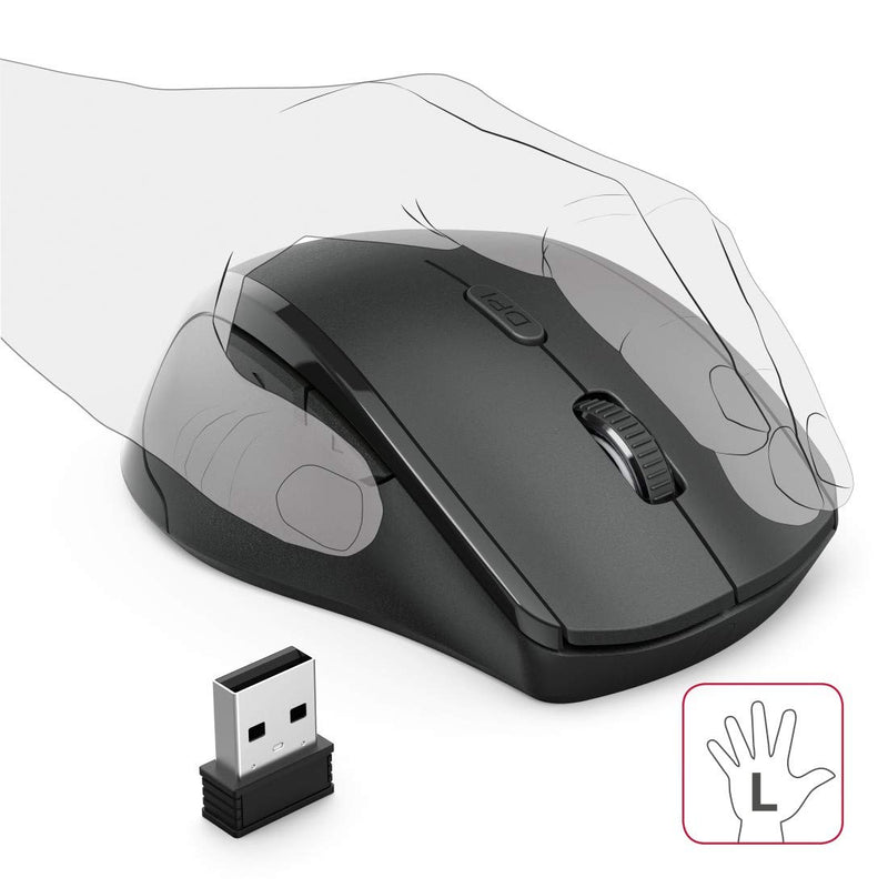 Hama Ergonimc Left Handed Wireless Mouse, Left-handed mouse without cable, wireless radio mouse, USB receiver, vertical, 800-1600 dpi, 3 buttons including browser buttons, 2.4 GHz) black