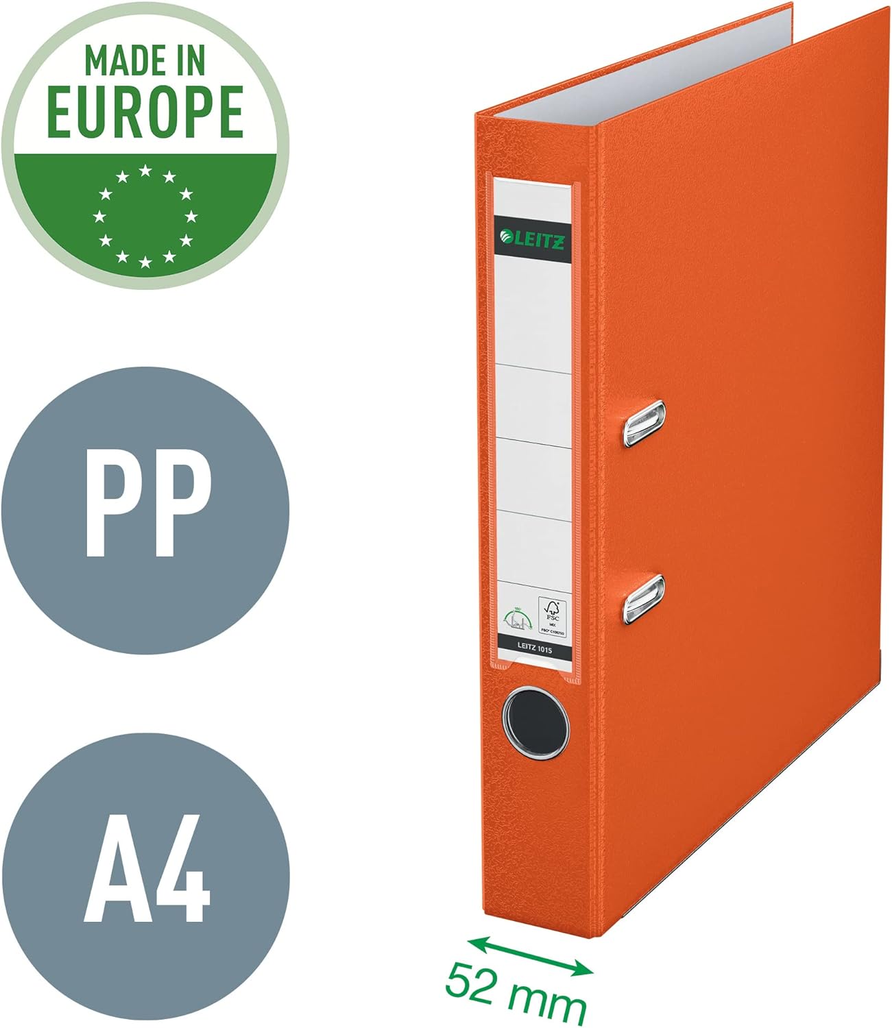 Esselte Leitz 10155045 A4 Quality File 180° with Slotted Cover Plastic Narrow Orange