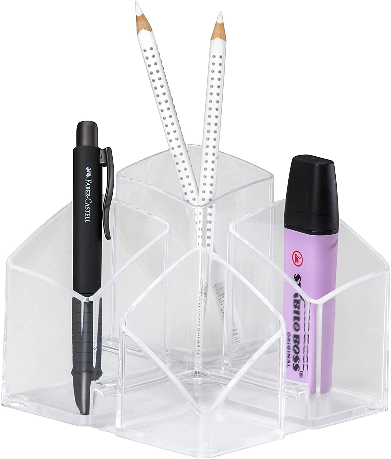 HAN 17450-23, Scala Desk Tidy. Exclusive Design Meets Function: Elegant, Glossy and Expandable. with 4 compartments und Card Holder, Transparent Crystal-Clear