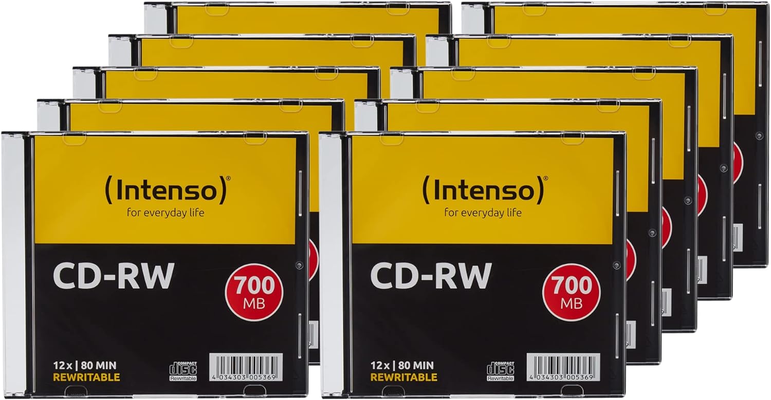 Intenso CD-R 80-Minute 700 Mb 12X Speed Re-Writable CD Media Slim Jewel Case (Pack of 10)
